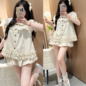 Áo Sơ Mi Babydoll Nữ Kiểu Cổ Sen Phối Bèo Mùa Hè Phong Cách Tiểu Thư Dilyshop - A150
