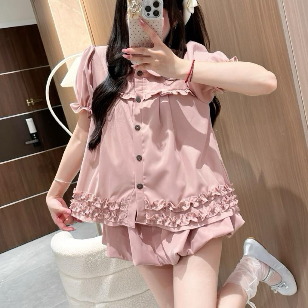 (LẺ ÁO) Áo Sơ Mi Babydoll Nữ Kiểu Cổ Sen Phối Bèo Mùa Hè Phong Cách Tiểu Thư Dilyshop - A150