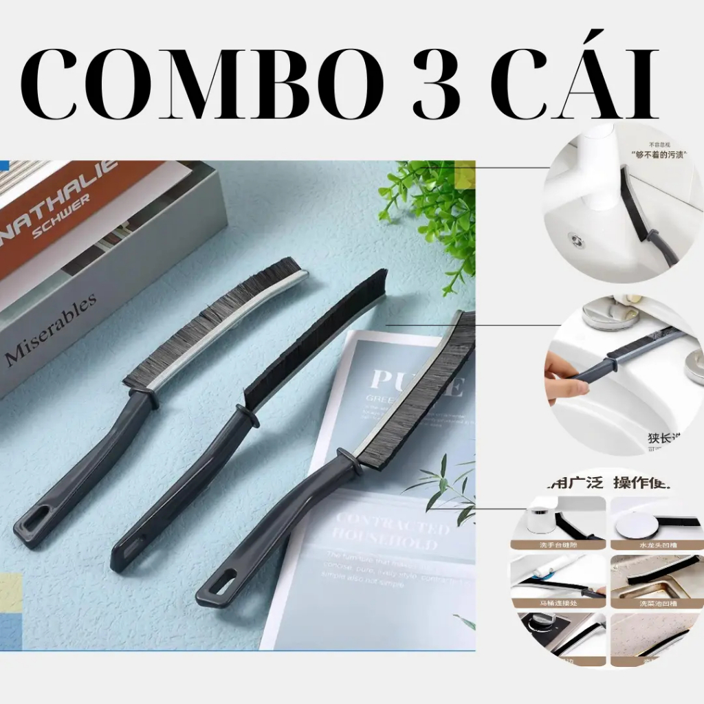 Combo 3 Cây Bàn Chải Vệ Sinh Khe Rãnh Bằng Kim Loại Giá Tốt Thiết Kế Tiện Lợi Hiệu Quả - Giá Rẻ