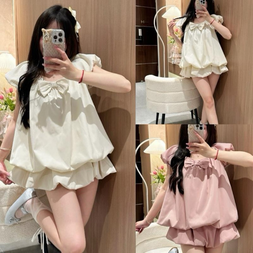 (LẺ ÁO) Áo Kiểu Cổ Rộng Dáng Bồng Phối Nơ Ngực Dilyshop - A149