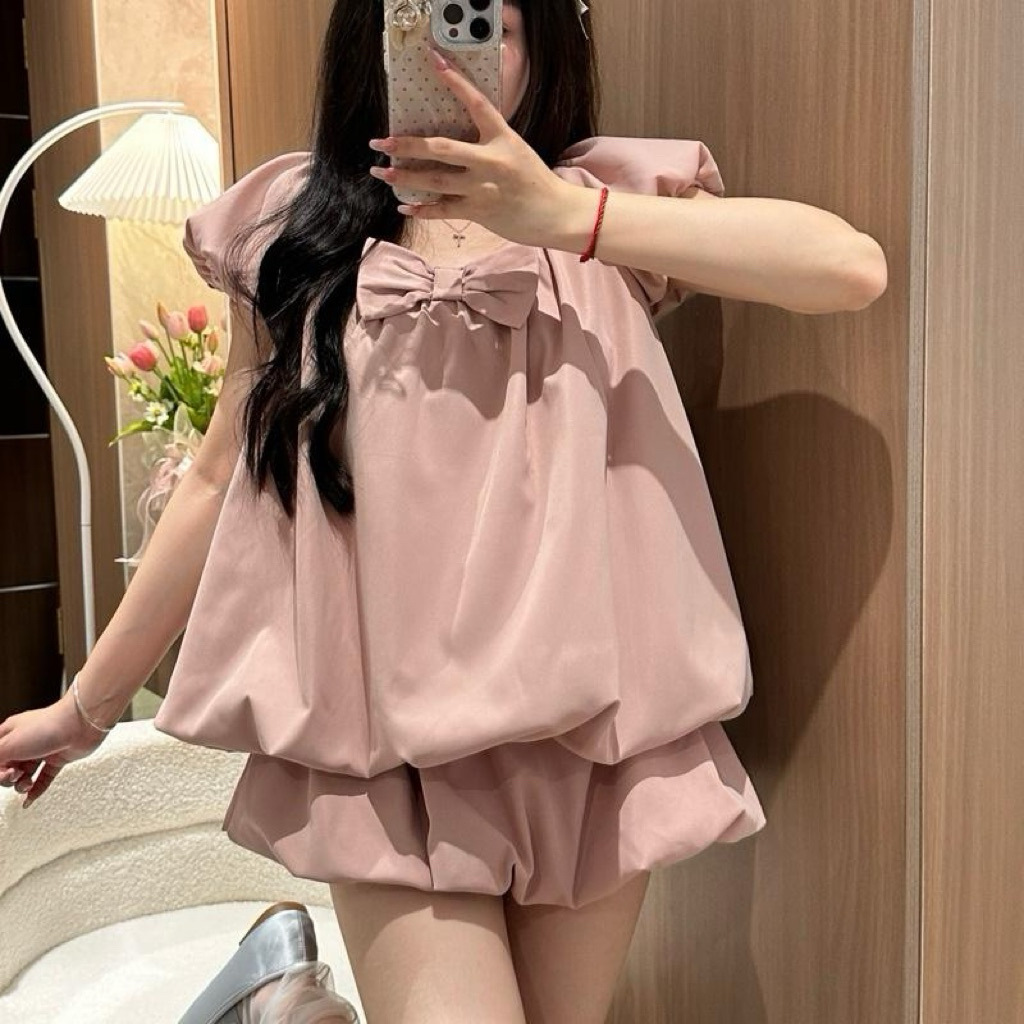 (LẺ ÁO) Áo Kiểu Cổ Rộng Dáng Bồng Phối Nơ Ngực Dilyshop - A149