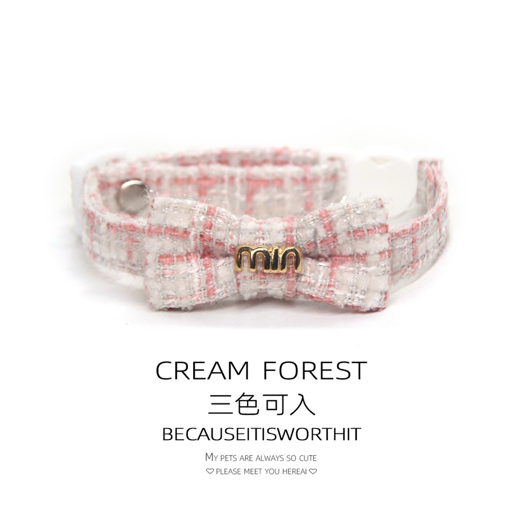 Vòng Cổ Nơ Sang Trọng Kiểu Công Chúa Cho Mèo Cưng - Vòng Cổ Thú Cưng Khóa Bấm An Toàn, Cao Cấp Cream Forest