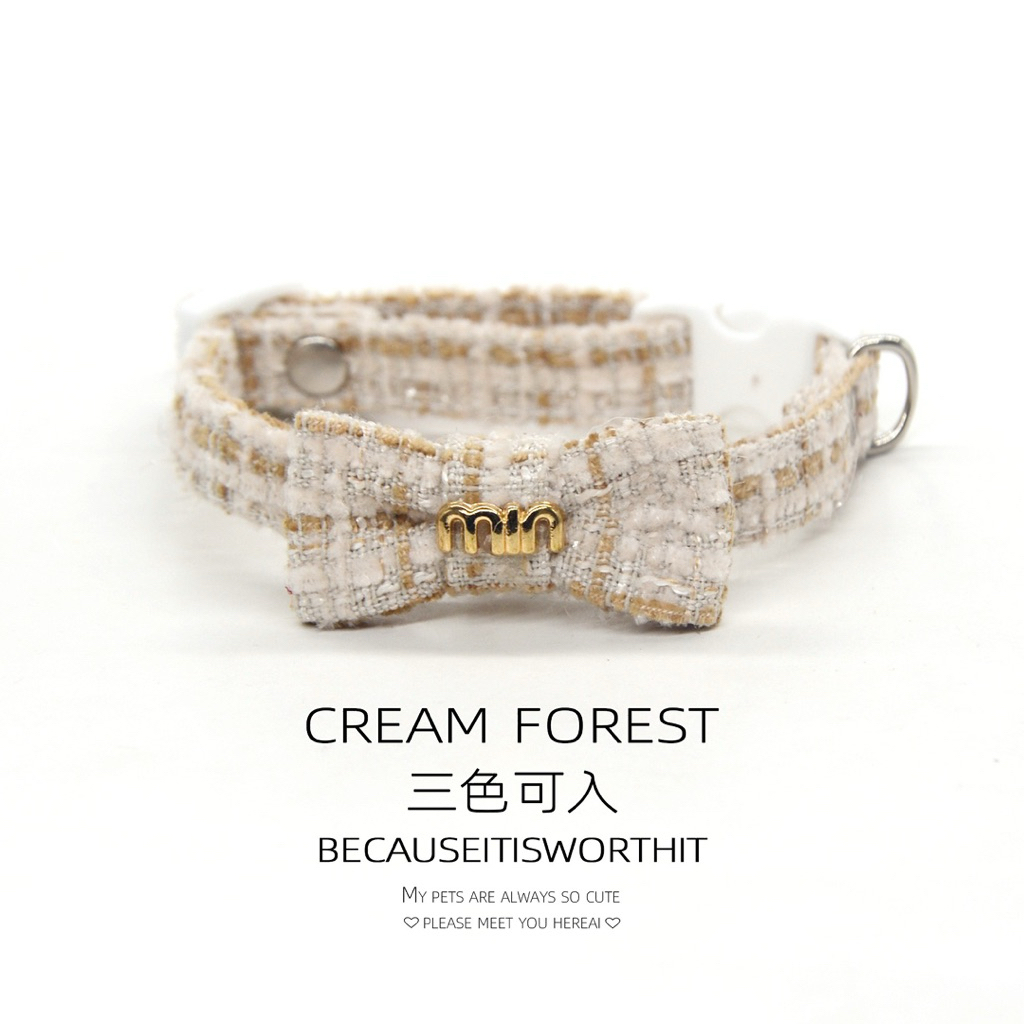 Vòng Cổ Nơ Sang Trọng Kiểu Công Chúa Cho Mèo Cưng - Vòng Cổ Thú Cưng Khóa Bấm An Toàn, Cao Cấp Cream Forest