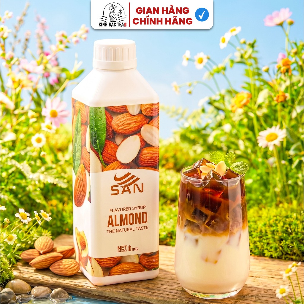 Syrup/siro Hạnh nhân (Almond) SAN, đậm đà, có chai chiết 100ml, tặng công thức, latte, trà sữa.