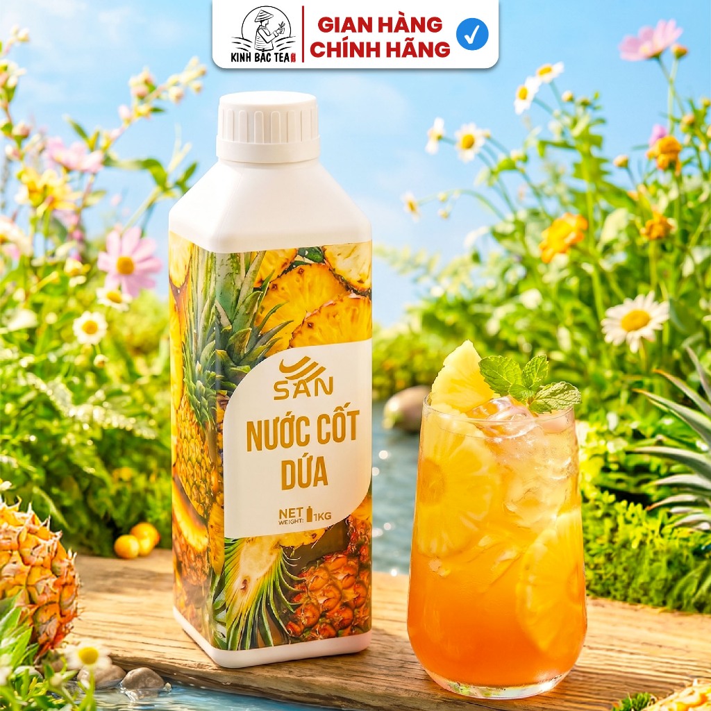 NƯỚC CỐT DỨA SAN Chai 1Kg, có mẫu thử 100ml, tặng công thức pha chế, hương thơm, trái cây tự nhiên