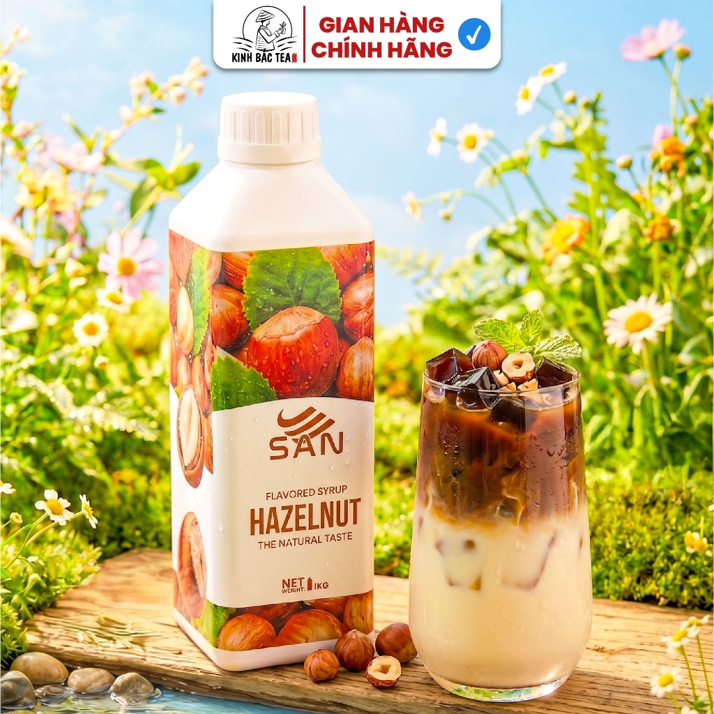 Syrup/siro Hạnh nhân (Almond) SAN, đậm đà, có chai chiết 100ml, tặng công thức, latte, trà sữa.