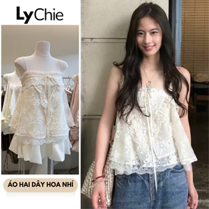 Áo Ren Hai Dây Ren Tiểu Thư Thiết Kế Nhiều Tầng Phối Nơ Cực Yêu - Lychie