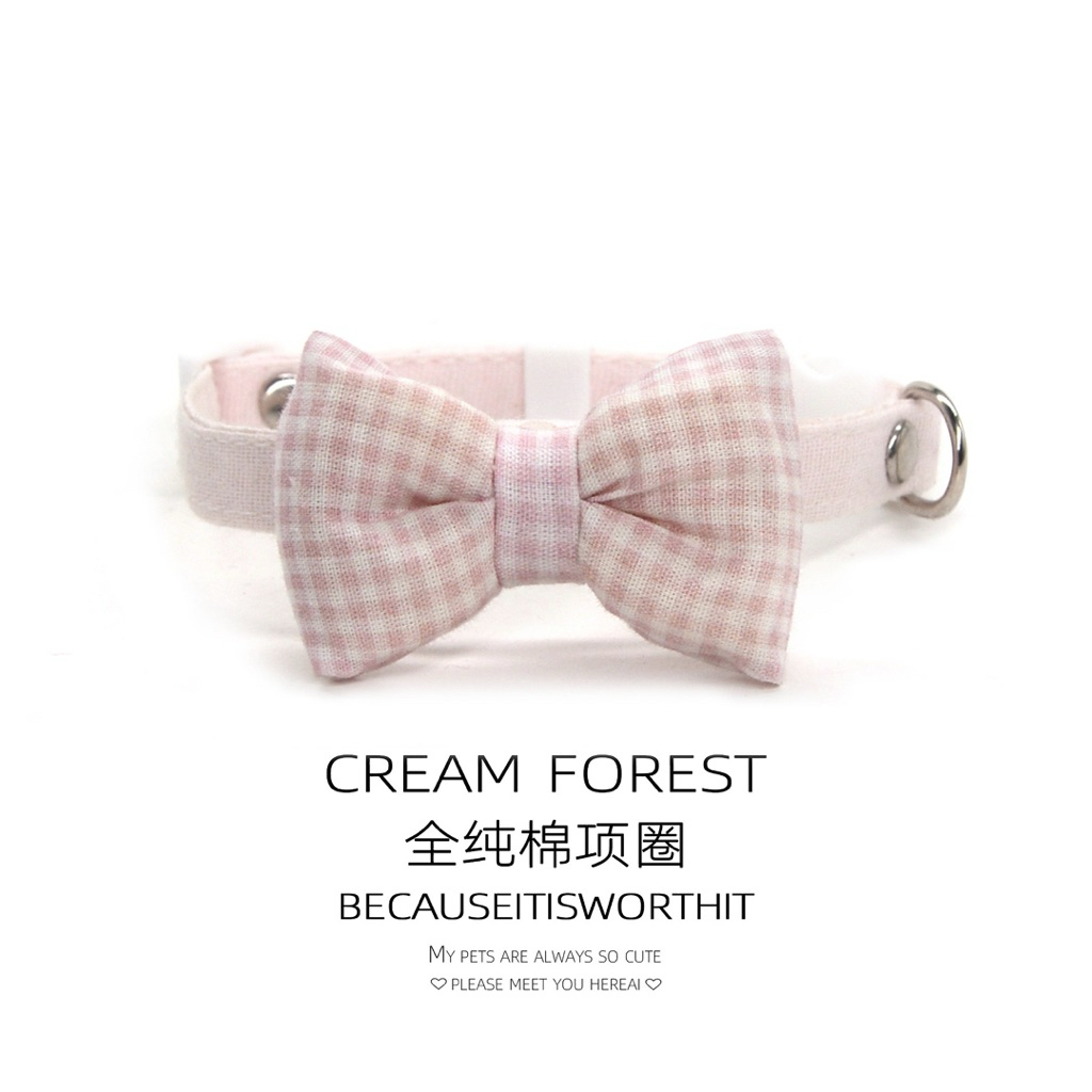 Vòng Cổ Nơ Màu Pastel Cho Chó Mèo - Vòng Cổ Thú Cưng Khóa Bấm An Toàn, Cao Cấp Cream Forest