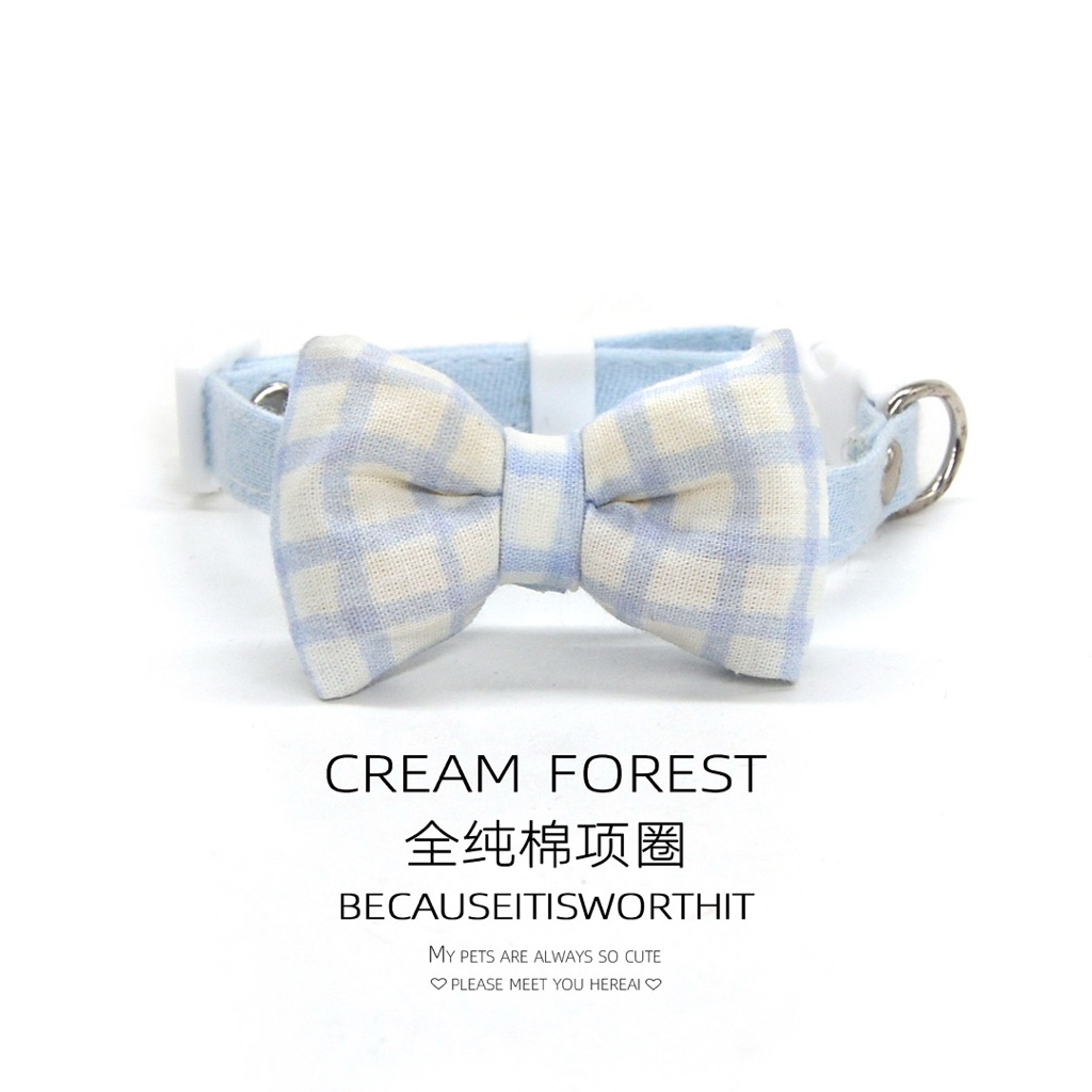 Vòng Cổ Nơ Màu Pastel Cho Chó Mèo - Vòng Cổ Thú Cưng Khóa Bấm An Toàn, Cao Cấp Cream Forest