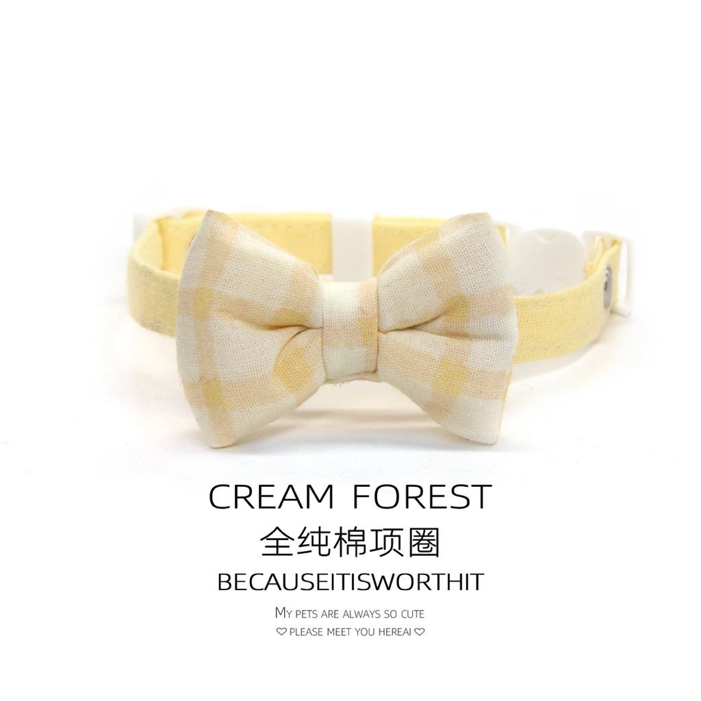 Vòng Cổ Nơ Màu Pastel Cho Chó Mèo - Vòng Cổ Thú Cưng Khóa Bấm An Toàn, Cao Cấp Cream Forest