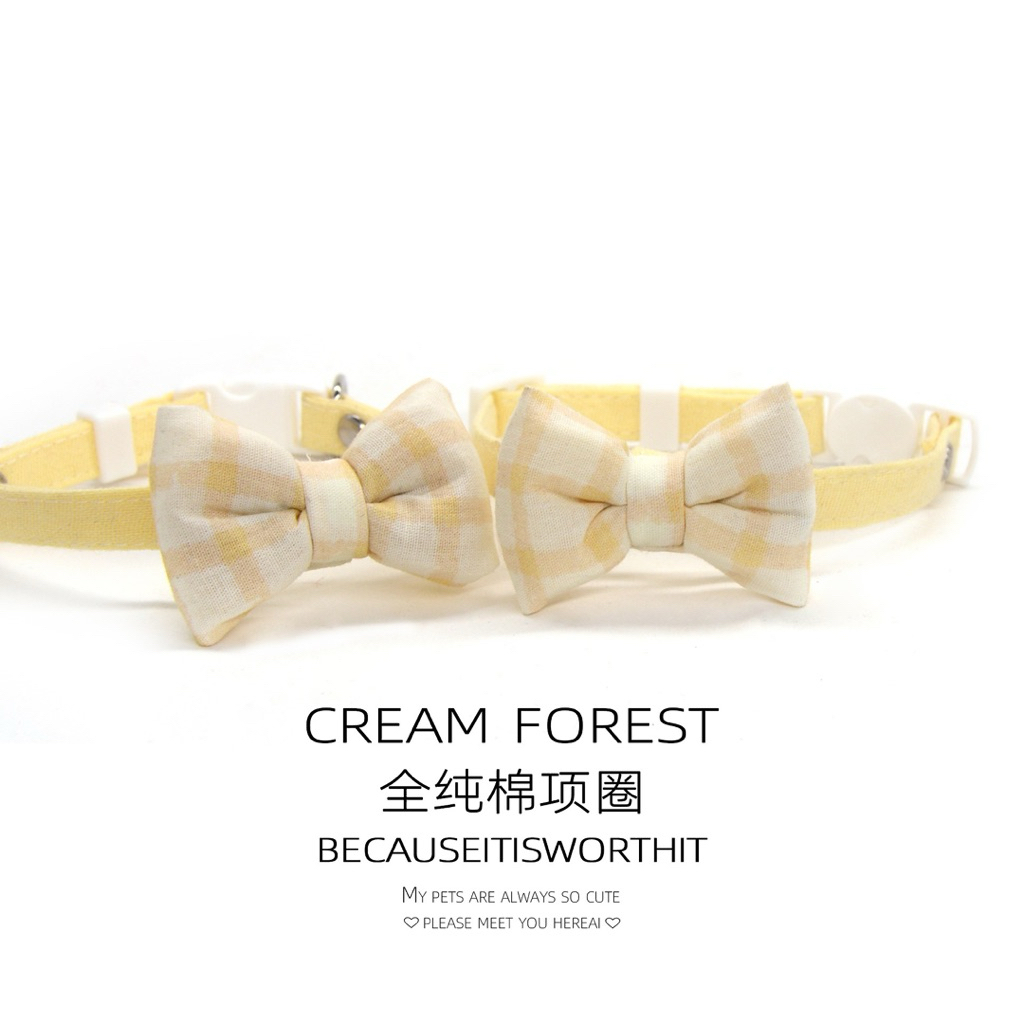 Vòng Cổ Nơ Màu Pastel Cho Chó Mèo - Vòng Cổ Thú Cưng Khóa Bấm An Toàn, Cao Cấp Cream Forest