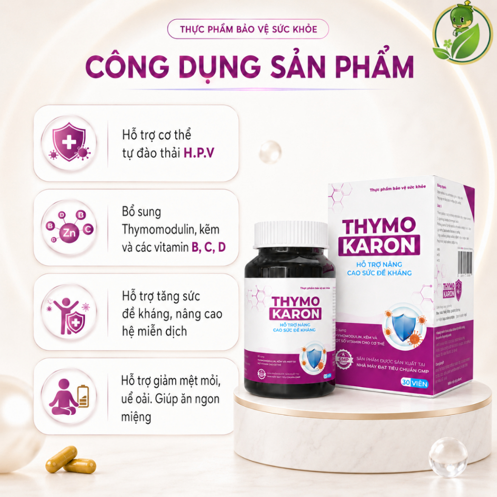 [HỖ TRỢ ĐÀO THẢI H.P.V] Viên Uống THYMOKARON Hỗ Trợ Tăng Miễn Dịch - Hỗ Trợ Xử Lý Sùi