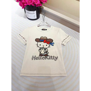 Áo phông cotton cổ tròn cộc tay hình hello kitty cao bồi form babytee #21386