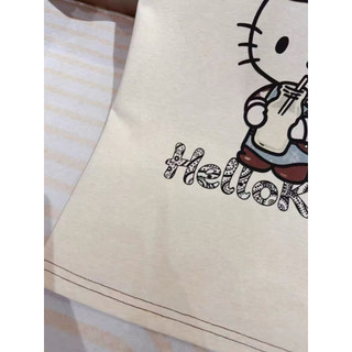 Áo phông cotton cổ tròn cộc tay hình hello kitty cao bồi form babytee #21386