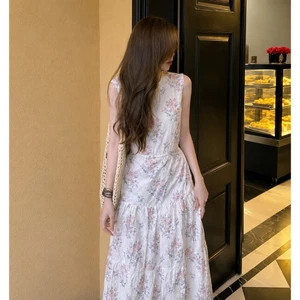 Đầm Hoa Nhí Sát Nách Thiết Kế Dáng Dài Xếp Tầng Vân Nổi Thanh Lịch, Váy Maxi Đi Biển - CHAMIE STORE
