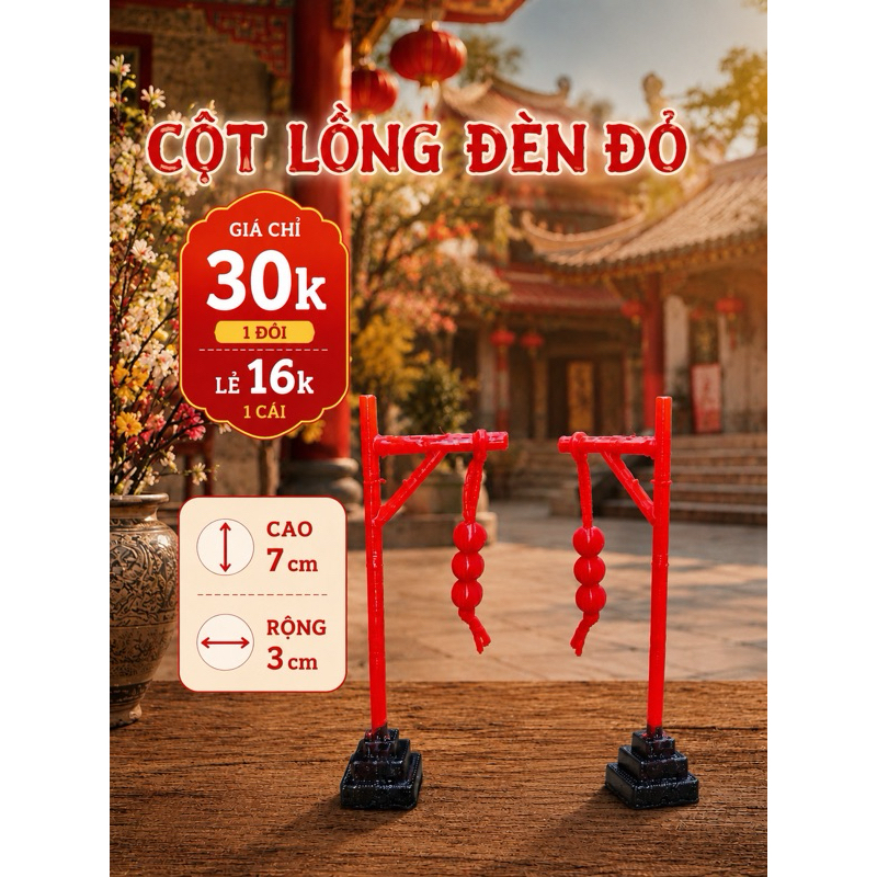 Cột lồng đèn đỏ 1 đôi nhựa resin decor tiểu cảnh