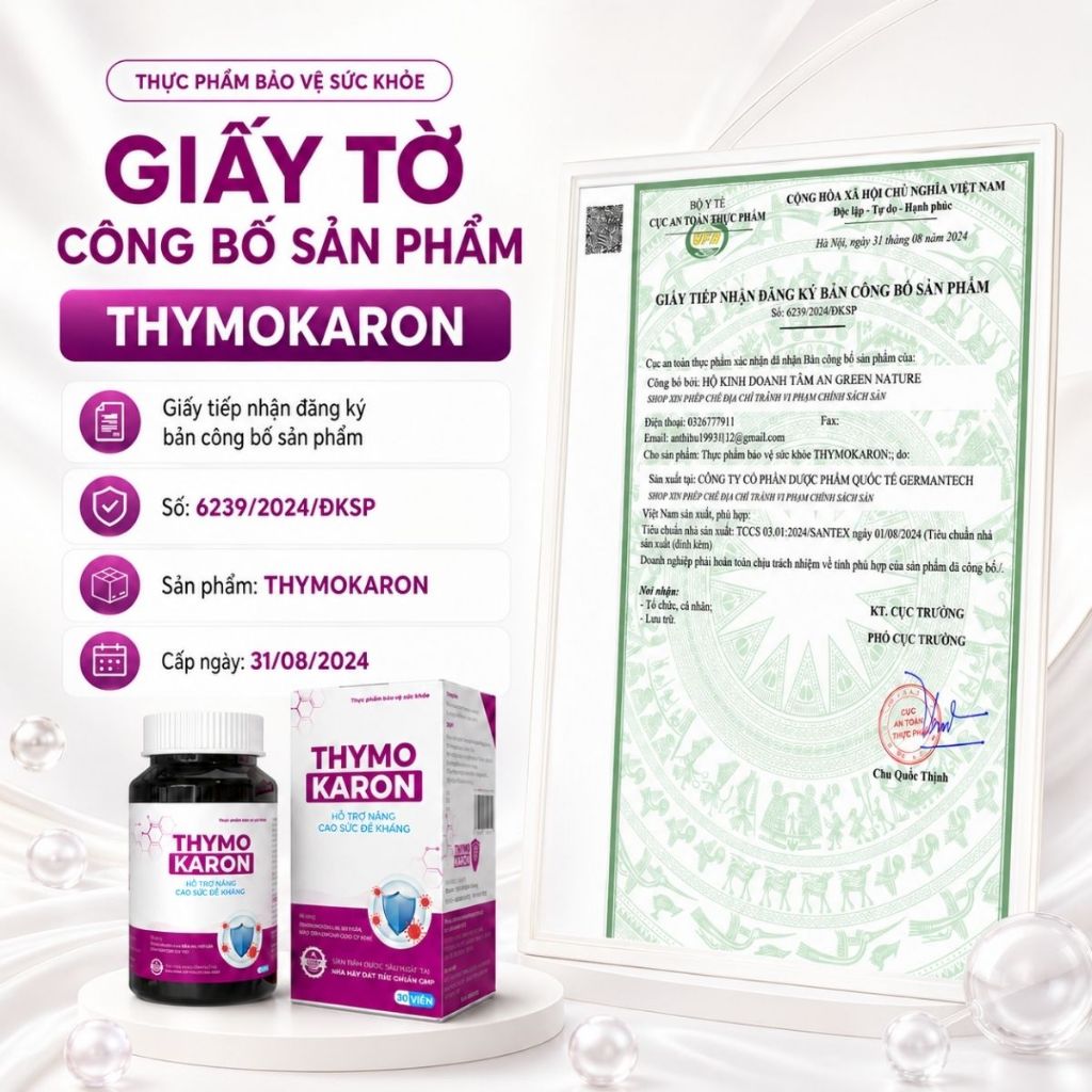 Viên Uống Hỗ Trợ Đào Thải H/P.V, Hỗ Trợ Tăng Miễn Dịch, Đề Kháng [THYMOKARON 30 Viên]