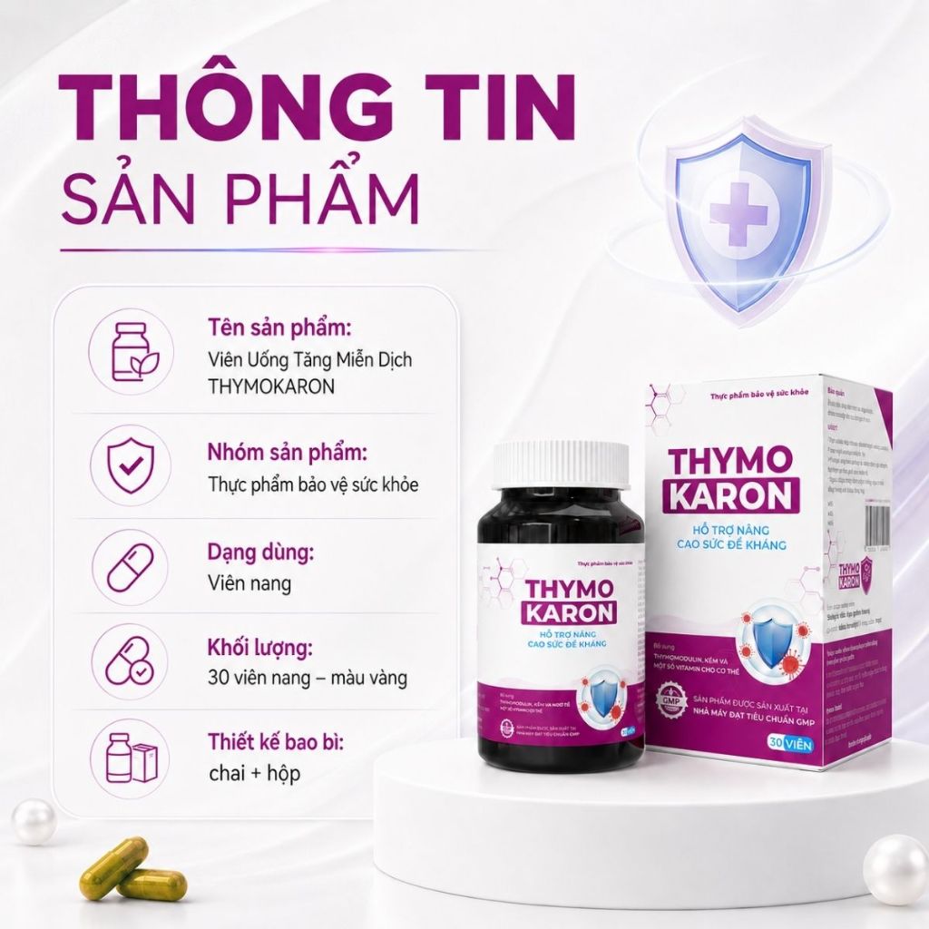 Viên Uống Hỗ Trợ Đào Thải H/P.V, Hỗ Trợ Tăng Miễn Dịch, Đề Kháng [THYMOKARON 30 Viên]