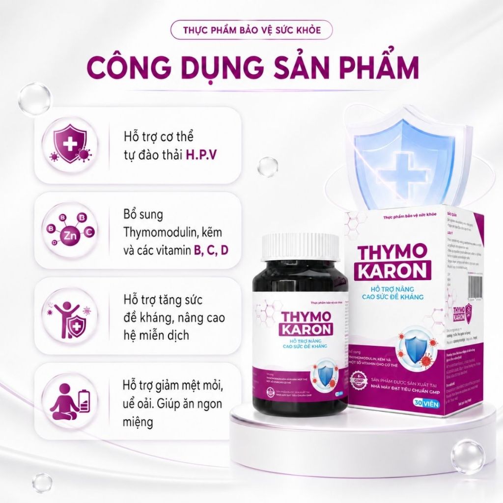 Viên Uống Hỗ Trợ Đào Thải H/P.V, Hỗ Trợ Tăng Miễn Dịch, Đề Kháng [THYMOKARON 30 Viên]