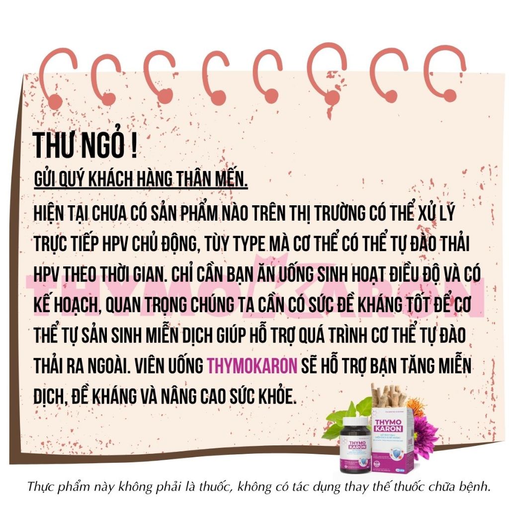 Viên Uống Hỗ Trợ Đào Thải H/P.V, Hỗ Trợ Tăng Miễn Dịch, Đề Kháng [THYMOKARON 30 Viên]