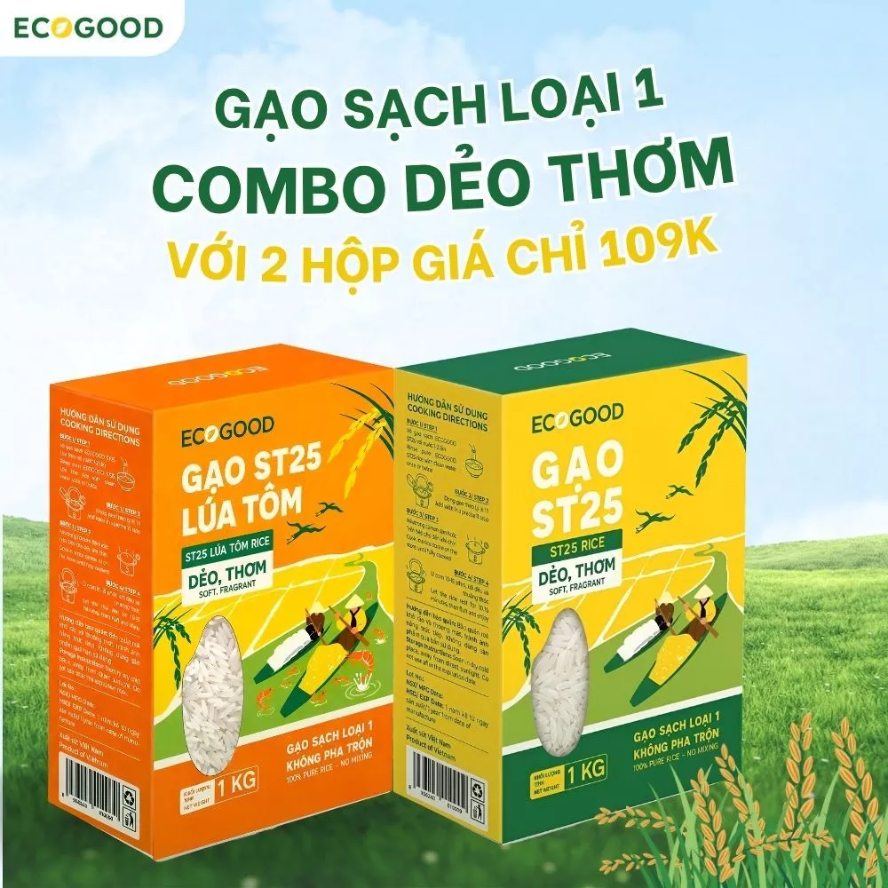 Combo Dẻo Thơm - Gạo Lúa Tôm ST25 Thượng Hạng và Gạo ST25 Hộp 1kg