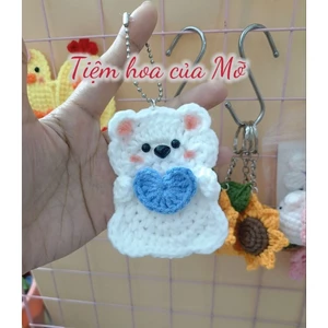 Móc Khoá Gấu Ôm Tim Bằng Len Xinh Xắn - Thiết Kế Dễ Thương, Phù Hợp Cho Mọi Người