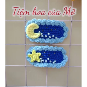 Kẹp Tóc Bầu Trời Trăng Sao Bằng Len Handmade - Thiết Kế Độc Đáo Với Hình Trăng Và Sao - Phụ Kiện Tóc
