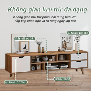 Kệ tivi phòng khách hiện đại Thiết kế bắc âu nhỏ gọn Nhiều ngăn lưu trữ Gỗ phối trắng đẹp 𝐍𝐈𝐃𝐎