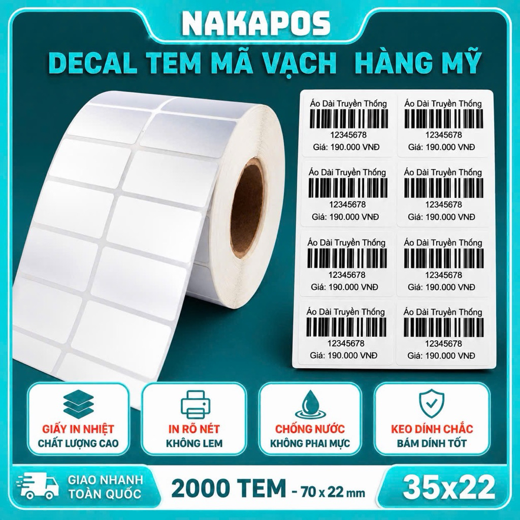 [HÀNG MỸ] Decal in tem mã vạch 35*22 Giấy in nhiệt 35x22x2 Tem nhiệt giấy nhiệt 70x22  FASSON 72x22 35x22 Nhãn in giá