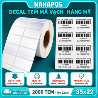 [HÀNG MỸ] Decal in tem mã vạch 35*22 Giấy in nhiệt 35x22x2 Tem nhiệt giấy nhiệt 70x22  FASSON 72x22 35x22 Nhãn in giá