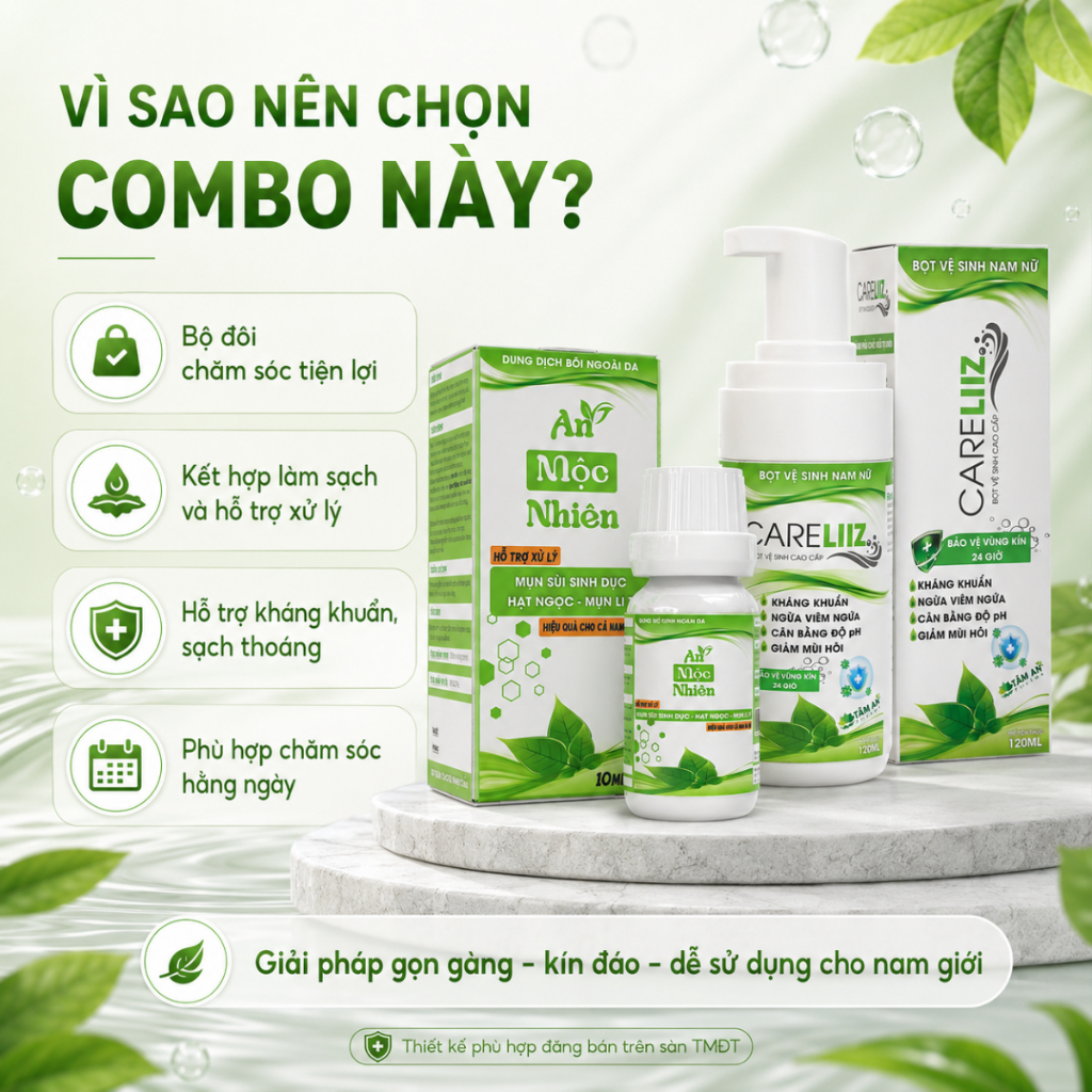 Combo Xử Lý Hạt Ngọc, Mụn Li Ti An Mộc Nhiên 10ml & Bọt Kháng Khuẩn CARELIIZ ( Che Tên ) [BR]