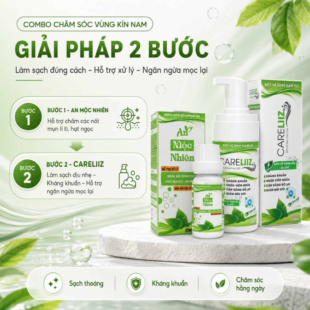 Combo Xử Lý Hạt Ngọc, Mụn Li Ti An Mộc Nhiên 10ml & Bọt Kháng Khuẩn CARELIIZ ( Che Tên ) [BR]