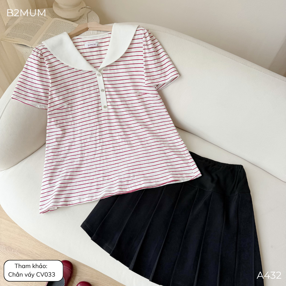 Áo Bầu Kẻ Sọc Cổ Thủy Thủ, Chất Cotton Mềm Mát Co Giãn, Form Suông Dễ Mặc Dễ Phối, Đi Chơi Đi Làm Zenvy Shirt A432 B2MUM