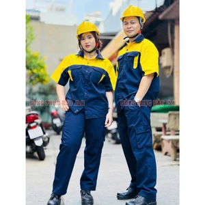 QUẦN - ÁO BẢO HỘ LAO ĐỘNG KAKI TAY NGẮN MÀU XANH ĐEN PHỐI VÀNG - ĐỒ BẢO HỘ CHO CÔNG NHÂN KỸ THUẬT - NHẬN IN LOGO YÊU CẦU