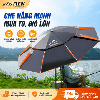 Ô Câu Cá Điều Chỉnh Vạn Hướng 2 Tầng Che Nắng Mưa, Phủ Keo Đen, 16 Nan, Size 2.4/2.6m