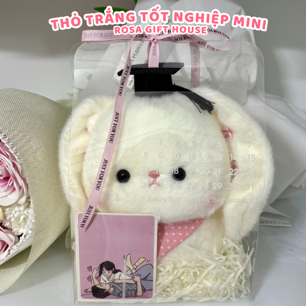Set Quà Tặng Thỏ Bông Tốt Nghiệp Mini 16cm/22cm – Có Thêu Tai Theo Yêu Cầu Kèm Túi Quà Cao Cấp