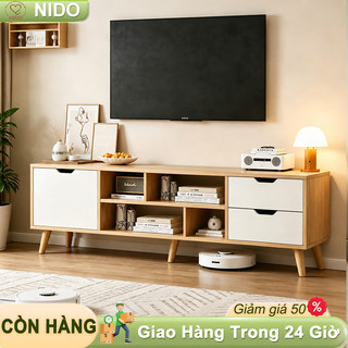 Kệ tivi phòng khách hiện đại Thiết kế bắc âu nhỏ gọn Nhiều ngăn lưu trữ Gỗ phối trắng đẹp 𝐍𝐈𝐃𝐎