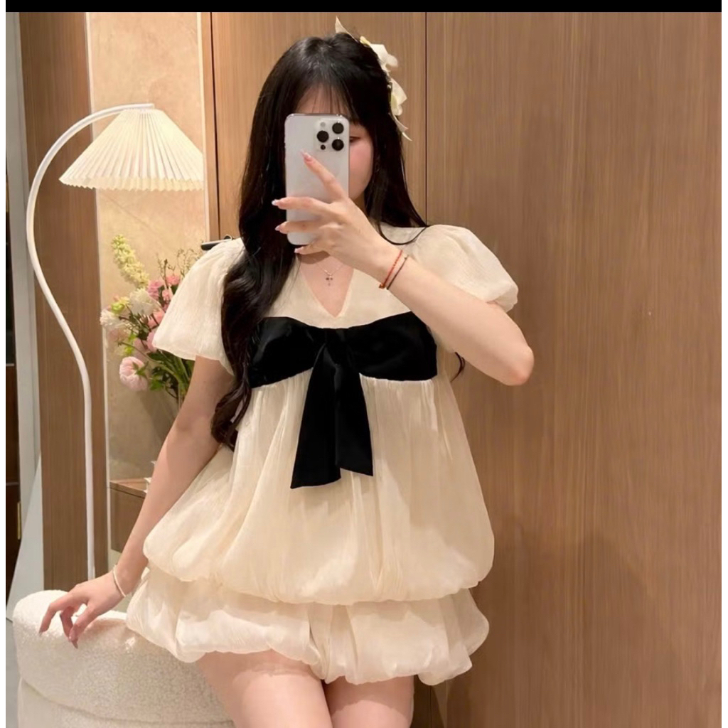 áo nơ phối màu đen