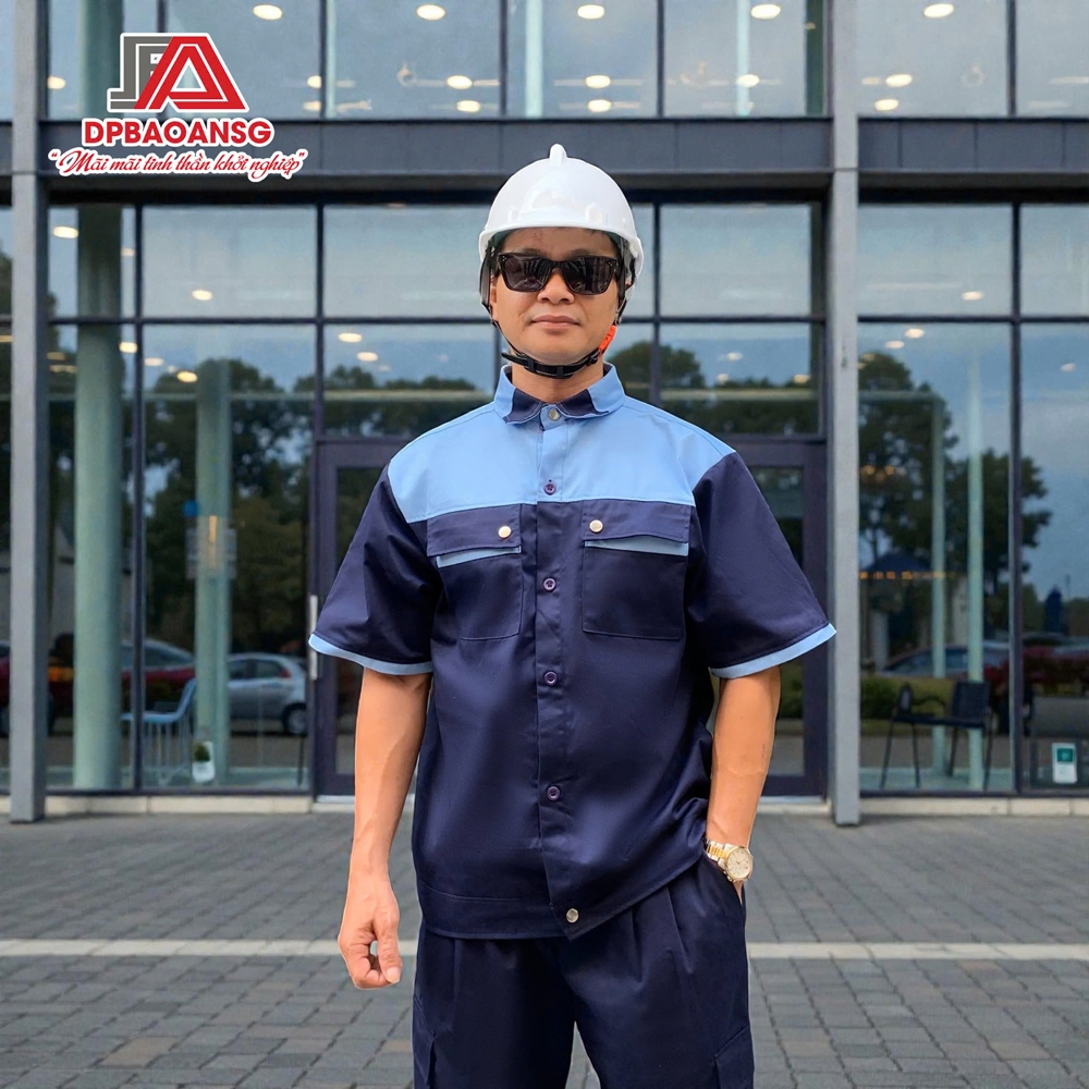 QUẦN - ÁO BẢO HỘ LAO ĐỘNG TAY NGẮN KAKI MÀU XANH ĐEN PHỐI BIỂN - ĐỒ BẢO HỘ CHO CÔNG NHÂN KỸ THUẬT/BẢO TRÌ - NHẬN IN LOGO