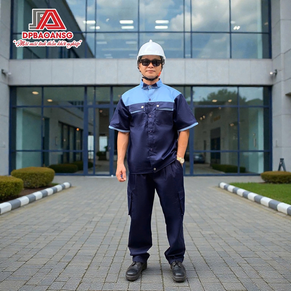 QUẦN - ÁO BẢO HỘ LAO ĐỘNG TAY NGẮN KAKI MÀU XANH ĐEN PHỐI BIỂN - ĐỒ BẢO HỘ CHO CÔNG NHÂN KỸ THUẬT/BẢO TRÌ - NHẬN IN LOGO