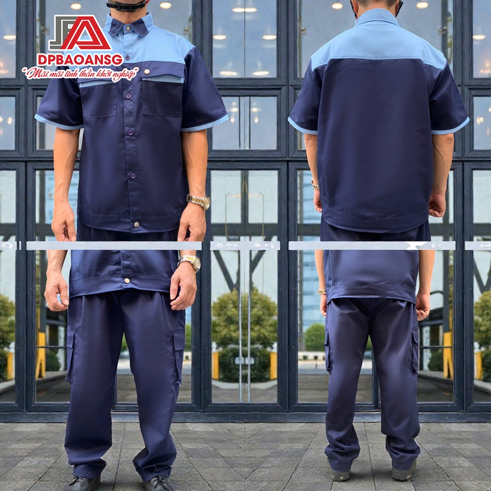 QUẦN - ÁO BẢO HỘ LAO ĐỘNG TAY NGẮN KAKI MÀU XANH ĐEN PHỐI BIỂN - ĐỒ BẢO HỘ CHO CÔNG NHÂN KỸ THUẬT/BẢO TRÌ - NHẬN IN LOGO