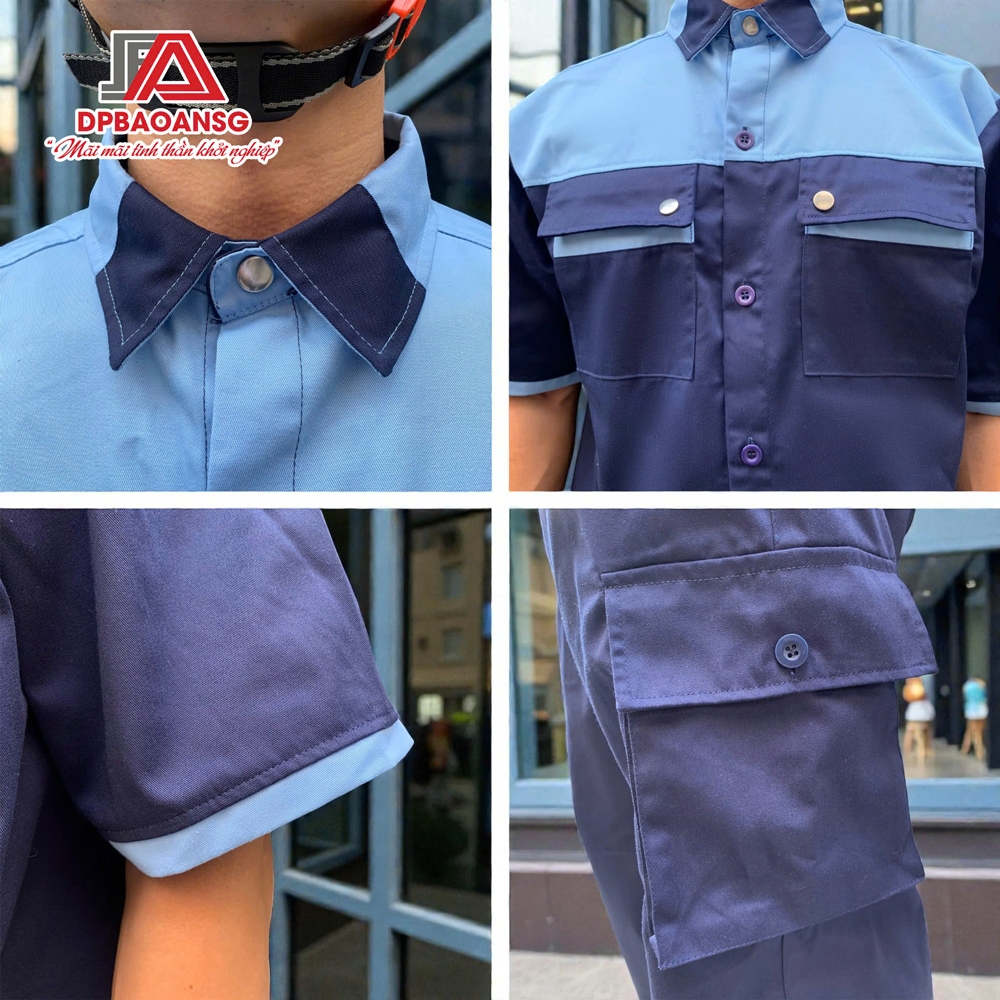 QUẦN - ÁO BẢO HỘ LAO ĐỘNG TAY NGẮN KAKI MÀU XANH ĐEN PHỐI BIỂN - ĐỒ BẢO HỘ CHO CÔNG NHÂN KỸ THUẬT/BẢO TRÌ - NHẬN IN LOGO