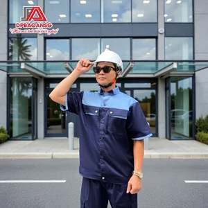QUẦN - ÁO BẢO HỘ LAO ĐỘNG TAY NGẮN KAKI MÀU XANH ĐEN PHỐI BIỂN - ĐỒ BẢO HỘ CHO CÔNG NHÂN KỸ THUẬT/BẢO TRÌ - NHẬN IN LOGO