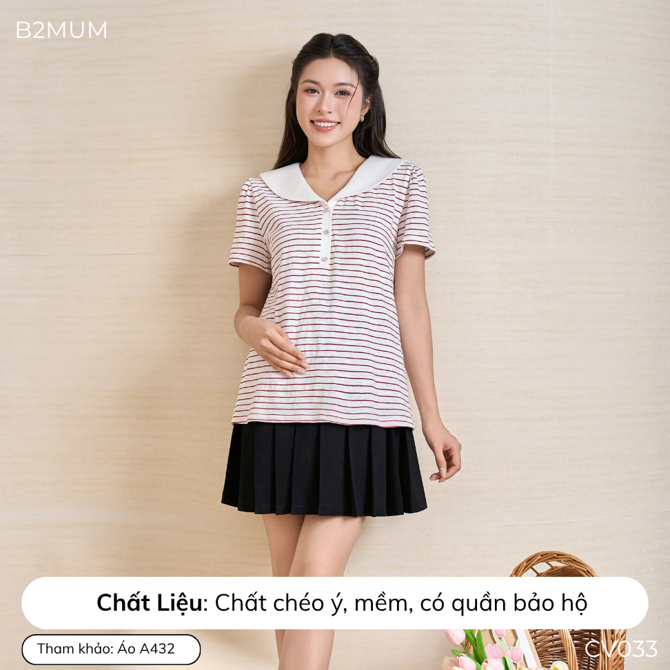 Chân Váy Bầu Xòe Ngắn Xếp Ly Màu Đen, Đáp Bụng Co Giãn – Dễ Phối Đi Chơi, Đi Làm Trẻ Trung Veric Skirt CV033 By B2MUM
