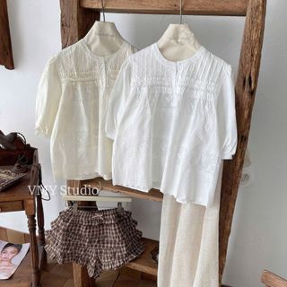 VMY Studio - Áo thun cổ tròn ren bèo trước ngực tay lỡ from dài xinh xắn, áo babydoll cổ trụ ren bèo QCCC nữ