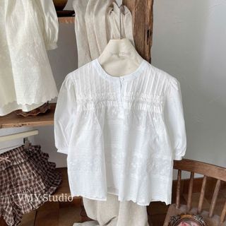 VMY Studio - Áo thun cổ tròn ren bèo trước ngực tay lỡ from dài xinh xắn, áo babydoll cổ trụ ren bèo QCCC nữ