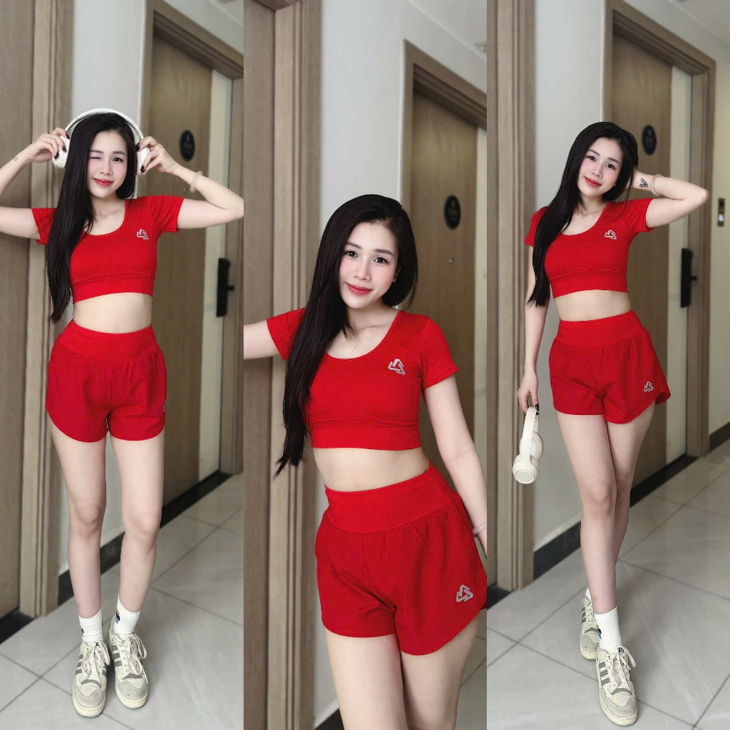 Bộ thể thao nữ, bộ đùi áo crop tặng mút dung nhảy shufle dance,dân vũ, aerobic, pickleball,gym, yoga