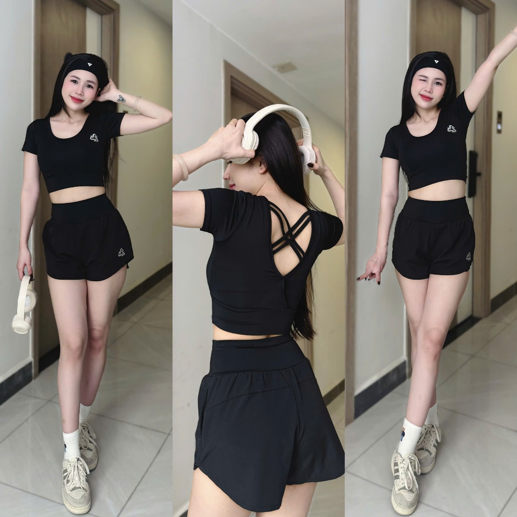 Bộ thể thao nữ, bộ đùi áo crop tặng mút dung nhảy shufle dance,dân vũ, aerobic, pickleball,gym, yoga