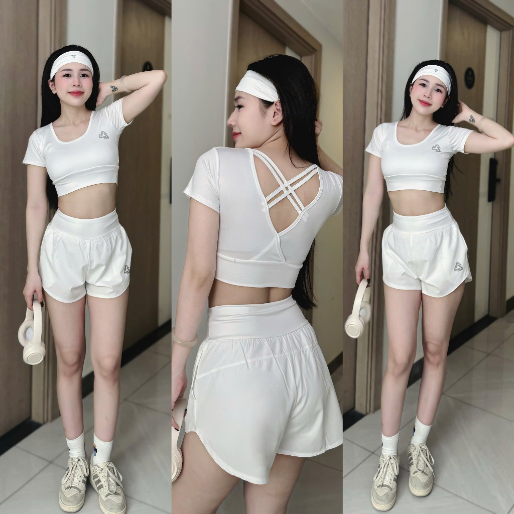 Bộ thể thao nữ, bộ đùi áo crop tặng mút dung nhảy shufle dance,dân vũ, aerobic, pickleball,gym, yoga