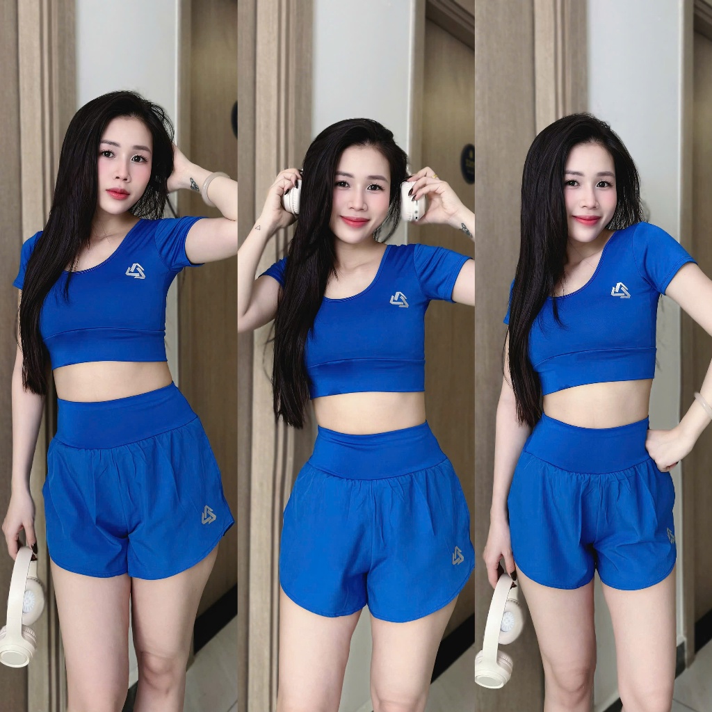 Bộ thể thao nữ, bộ đùi áo crop tặng mút dung nhảy shufle dance,dân vũ, aerobic, pickleball,gym, yoga
